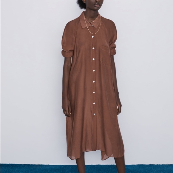 Zara Dresses Zara Shirt Dress Midi Brown Aline Button Front Poshmark
